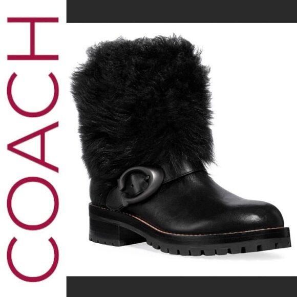 NWT COACH Leighton Shearling Lamb Fur Black Moto Boots, Size 6.5 (EU37) - Picture 13 of 13